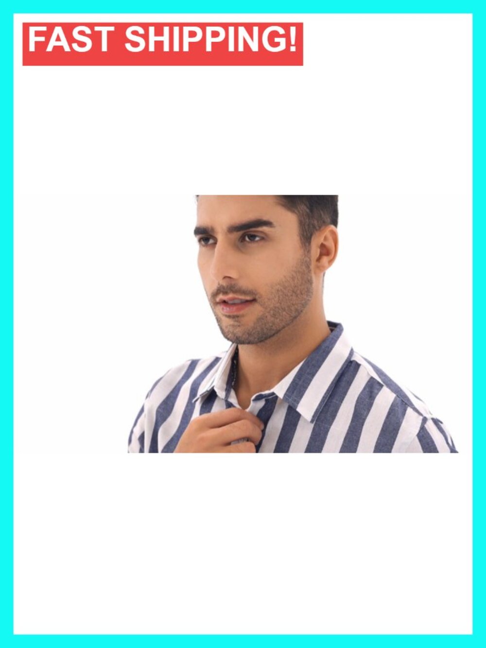 Casual Short Sleeve Button-Up Striped Dress Shirt Cotton Blend Beach Shirt - Picture 6 of 6